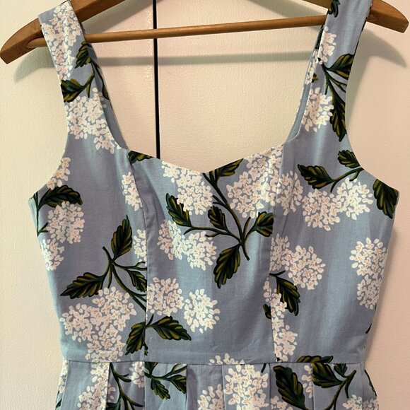 Blue cotton '50s style summer dress with pockets - Picture 5 of 11